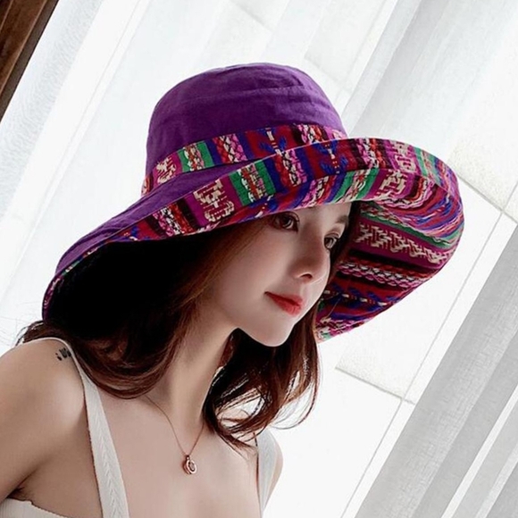 💗$4.99 SH💗 5⭐ Purple/Patterned Reversible Sunhat - Picture 3 of 4